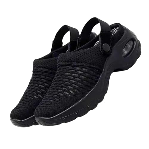 OUNONA Atmungsaktive Damen Mesh Slippers mit Rutsch Sohle Leichte Bequeme Sommerschuhe Modische Halbe Pantoletten für Alltag und Outdoor Schwarz von OUNONA