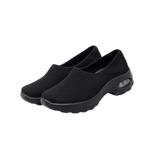 OUNONA Atmungsaktive Damen Sneakers Sommer Sportschuhe mit Dicker Sohle Leichte Lauf und Freizeitschuhe Luftiges Mesh Design für Hohen Verbesserte Dämpfung Schwarz von OUNONA