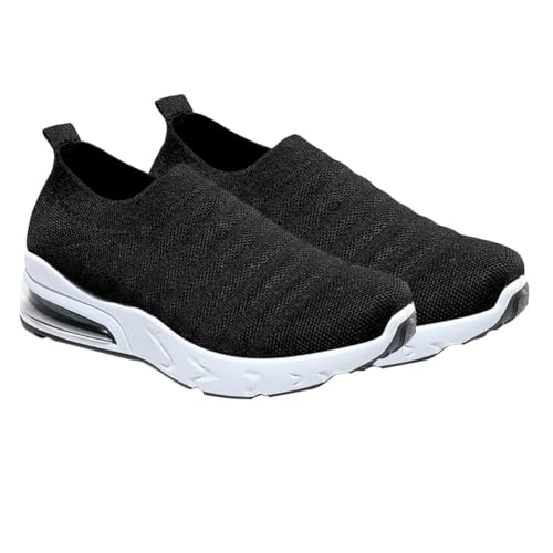 OUNONA Atmungsaktive Damen Sportsneaker mit Luftpolster Leichtes Gestricktes Mesh rutschfeste Sohle Ultraleicht und Angenehm für Alltag und Reisen Schwarz von OUNONA