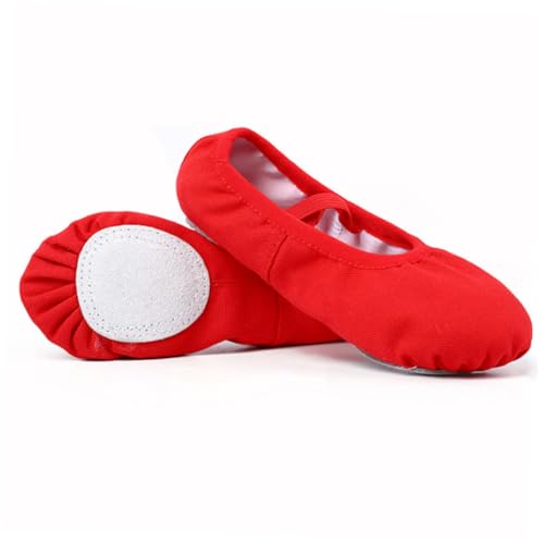 OUNONA Ballettschläppchen mit Weicher Sohle Elastischem Stretchband Rutschfester Hochwertiger Ballettschuh für Yoga Modern Dance und Jazz Atmungsaktiv Leicht für Mädchen und Damen Rot von OUNONA