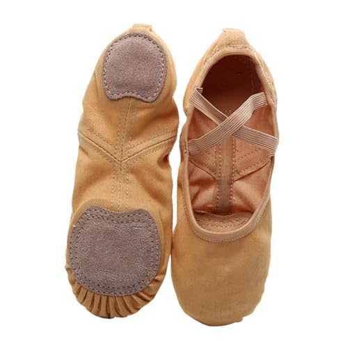 OUNONA Ballettschuhe Damen Elastische Tanzschläppchen mit Rutschfester Vollsohle Professionelle Ballettschuhe für Erwachsene Geeignet für Yoga Modern Dance und Bühnenauftritte Camel von OUNONA