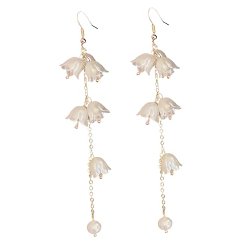 OUNONA Bell Blüten Ohrhänger mit Perlen Einzigartige Blumendeko Ohrringe Komfortable Hakenform Vielseitig für Alltag Party und Festliche Anlässe Design von OUNONA