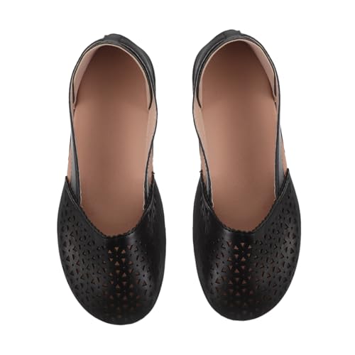 OUNONA Bequeme Damensandalen Wedges mit Luftigen Hollow Out Details Leichter Slip- Niedriger Keilabsatz Atmungsaktiv und Stabil für Sommerliche Freizeit und Lange Spaziergänge Schwarz von OUNONA