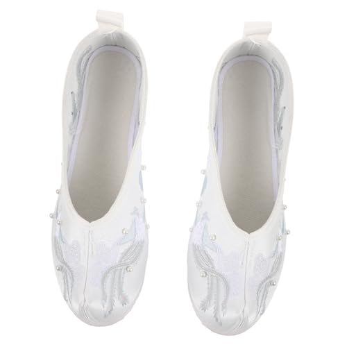 OUNONA Bestickte Hanfu Hochzeitsschuhe Damen Hochwertige Stoffschuhe Absatz Komfortable Brautschuhe Traditionelle Chinesische Braut Flats Weiß von OUNONA