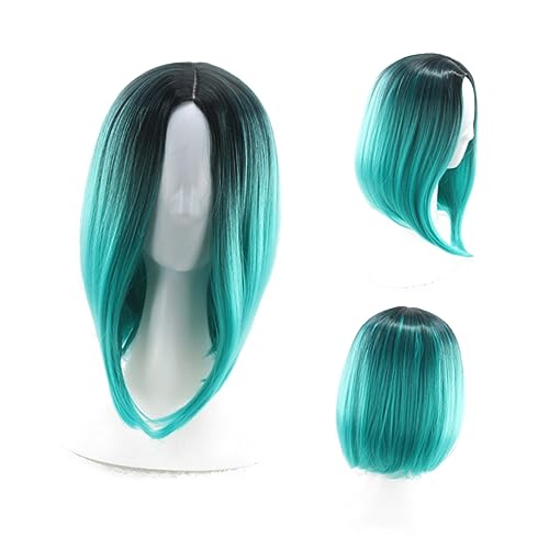 OUNONA Farbverlaufs Bob Perücke Grün Damen Kunsthaar Kurz Glatt Spitze Hochtemperatur Cosplay Kostüm Party Alltag Halloween Dunkelgrün von OUNONA