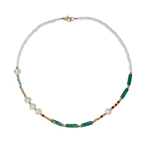 OUNONA Bohemian Perlenkette für Damen Stilvolle Halskette Grünem Halbedelstein Handgefertigt für Alltag und Besondere Anlässe Langlebig und von OUNONA