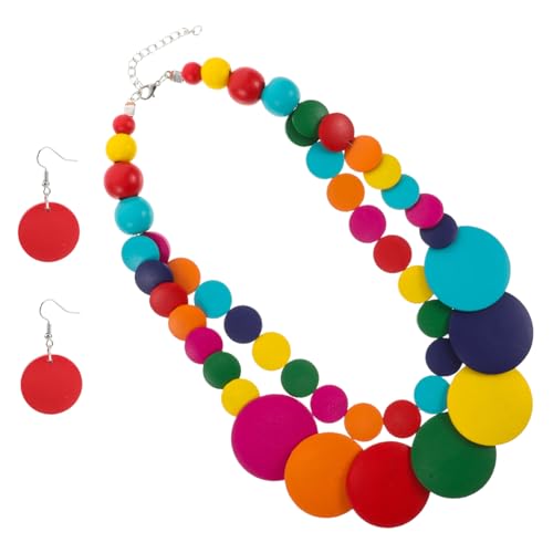 OUNONA Boho Halskette Damen Mehrschichtiges Design Bunte Holzperlen Statement Schmuck Afrikanischer Stil Modisch Vielseitig für Alltag und Party von OUNONA