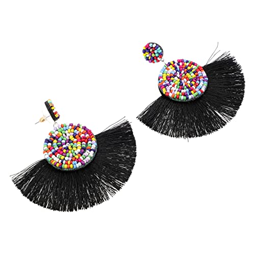 OUNONA Boho Quasten Ohrringe Damen Bunte Perlen Tropfen Ohrringe Runde Fransen Ohrhänger Ethno Schmuck für Alltag und Party Geschenkidee für Frauen von OUNONA