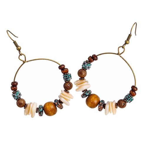 OUNONA Boho Vintage Perlen Creolen Ohrringe Handgefertigt Antik Bronze Klassische Ohrhaken Damen Modeschmuck Minimalistische Große Reifen Fashion Earrings For Women von OUNONA