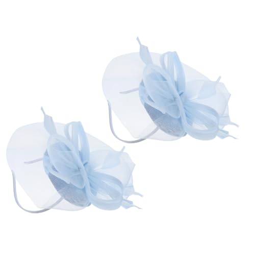 OUNONA Braut Fascinator Haarreif mit Zartem Schleier und Mesh Kleines Hut Haar Accessoire Hellblau Eleganter Kopfschmuck für Hochzeit Cocktail Teeparty Brautschmuck für Damen von OUNONA