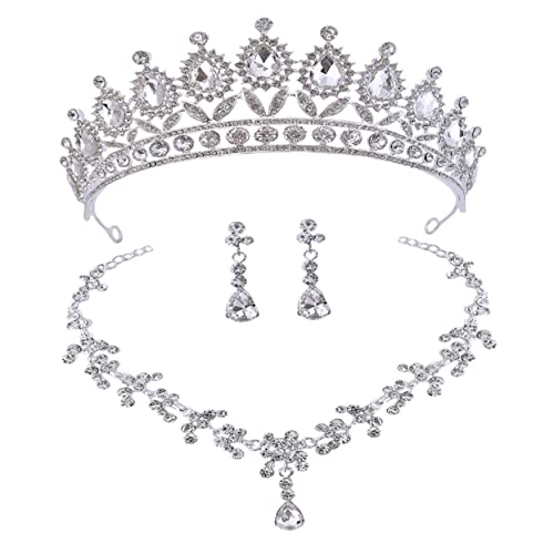 OUNONA Brautschmuckset Silberfarben Strass Diadem Halskette Ohrringe Teilig Hochzeit Braut Party Schmuckset Damen von OUNONA