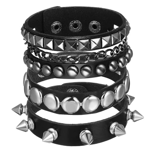 OUNONA Nietenarmband Aus Kunstleder Für Männer Punk-armbänder Mit Spike-design Halloween-armbänder Vielseitig Kombinierbar Schlichtes Handgelenk-dekor von OUNONA