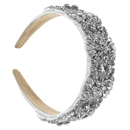 OUNONA Breites Gepolstertes Stoff Haarband mit Funkelnden Strasssteinen Vintage Barock Blüten Design Eleganter Damen Haarschmuck für Hochzeit Alltag und Festliche Anlässe von OUNONA