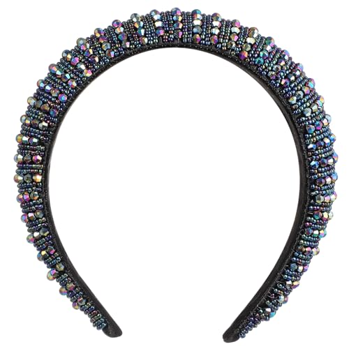 OUNONA Breites Haarband mit Funkelnden Blauen Strasssteinen Eleganter Haarschmuck für Damen Handgefertigtes Perlen und Stirnband für Hochzeiten Partys und Festliche Anlässe von OUNONA