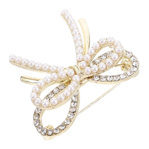 OUNONA Perlen Brosche Für Damen Künstliche Perlen Und Strass Schleifen Brosche Für Kleider Kleidernadel Für Kleider Einfache Anstecknadel Für Kleidung Rock Etikett von OUNONA