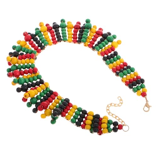 OUNONA Bunte Holzperlenkette Für Damen Mehrlagige Afrikanische Perlenkette Halskette Mit Gewebtem Holzanhänger Ethnischer Schmuck Für Alltagskleidung Und Partys von OUNONA