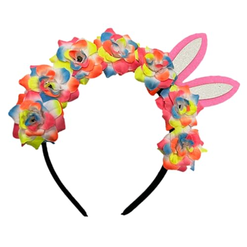 OUNONA Bunte Blumen Kaninchenohren Haarband für Frauen Stylisches Haarschmuck Accessoire für Ostern und Partys Langlebig und Pflegeleicht für Besondere Anlässe von OUNONA