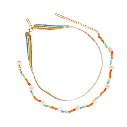 OUNONA Bunte Boho Halskette im Schichten Look Regenbogen Perlen Choker für Damen Strand und Freizeit Accessoire um Jedem Outfit Einen Hauch von zu Verleihen von OUNONA