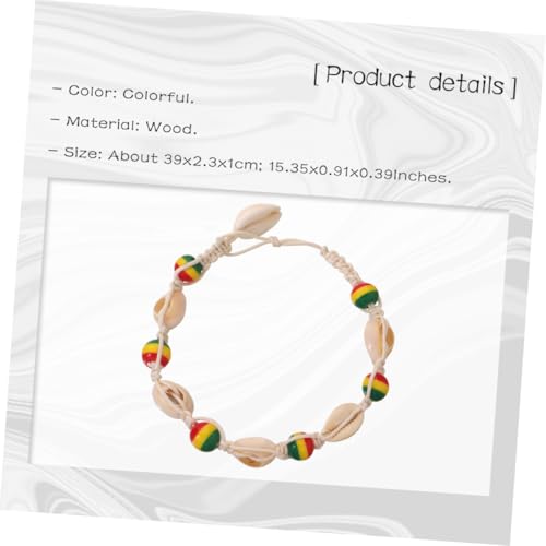 OUNONA Bunte Handgefertigte Fußkette mit Holzperlen und Muschelanhänger Gestrickt Modischer Boho Schmuck für Damen Verstellbar für Strand Party und Alltagsschmuck von OUNONA