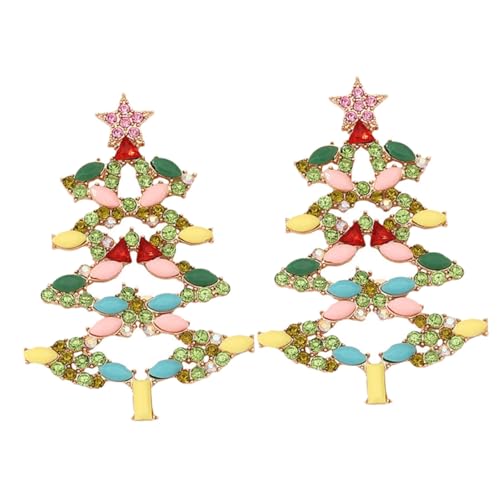 OUNONA Bunte Weihnachtsbaum Ohrringe Damen Ohrhänger mit Funkelnden Strasssteinen Leichte Accessoires für Festliche Anlässe und Alltag Trendige Christbaumschmuck Ohrclips von OUNONA