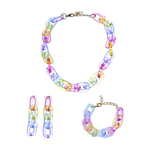 OUNONA Kette Und Ohrringe Set Farbenfroher Acrylschmuck Mit Armband Und Clip-ohrringen Für Mädchen Stilvoller Schmuck Für Feste Partys Und Alltag Aus Hochwertigem Material von OUNONA