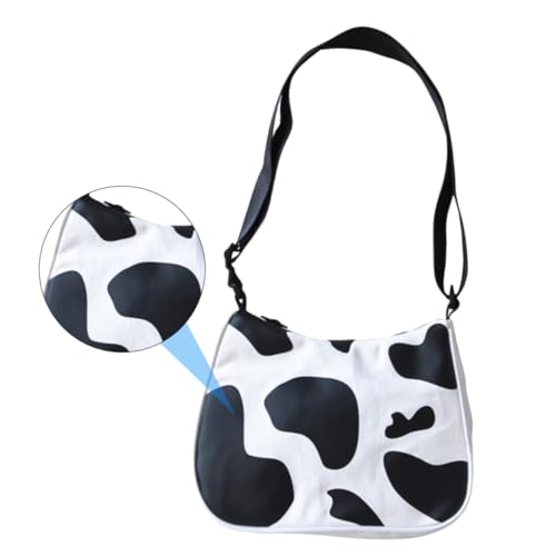 OUNONA Canvas Umhängetasche Damen mit Verstellbarem Schultergurt Kleine Unterarmtasche mit Kuh muster Modische Crossbody Bag für Alltag und Freizeit Langlebiges Canvas von OUNONA