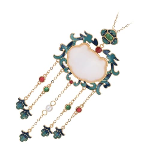OUNONA Jade Halskette Mit Schloss Anhänger Chinesischer Retro Stil Kette Für Frauen Mädchen Accessoire Für Alltag Party Reisen von OUNONA