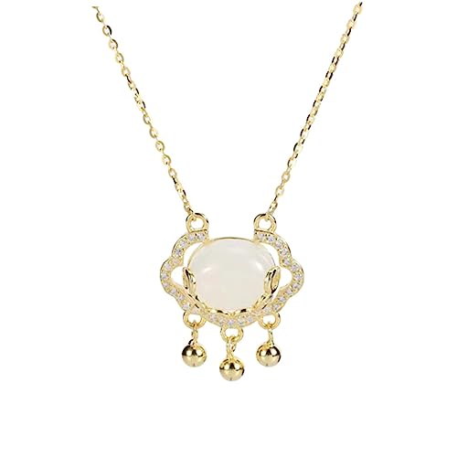 OUNONA Chinesisches Jade Schloss Anhänger Halskette für Frauen Clavicle Kette im Modernen Design für Alltag und Besondere Anlässe Gold von OUNONA