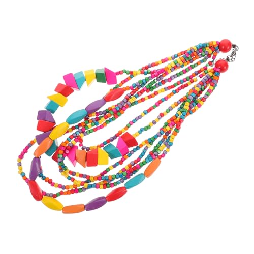 OUNONA Chunky Beaded Statement Halskette Bunte Holzperlen Ethnische Boho Kette Für Damen Party Reise Alltag Modeschmuck Accessoire von OUNONA
