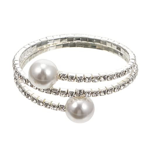 OUNONA Damen Armband Perlen und Strass Zweireihig Verstellbar Schmuck für Hochzeit Bühne Elegantes von OUNONA