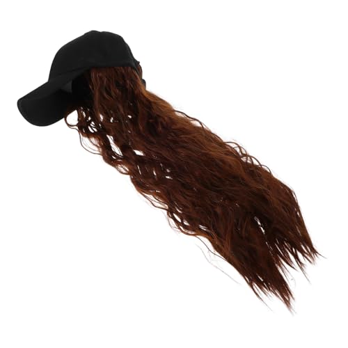 OUNONA Damen Baseball Cap mit Langem Lockigem Haar Weiche Synthetische Perücke Integriert Modischer Haarhut für Alltag Party Cosplay Bequemer Sitz Trendiger Look in Schwarz mit von OUNONA