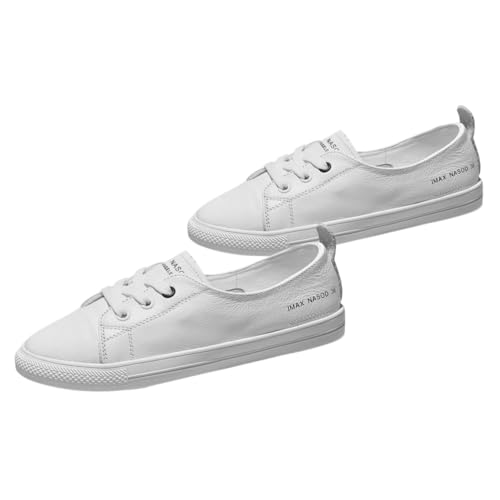 OUNONA Damen Flattie Sneaker Weiß Sommer Leicht Atmungsaktiv Freizeit Schuhe Komfortabel Modisch Vielseitig für Alltag Jeans Rock von OUNONA