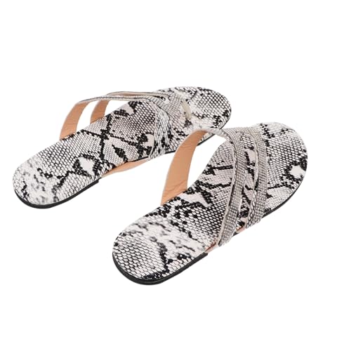 OUNONA Damen Flip Flops Römische Sandalen mit Strass Flache Rutschfeste Sommer Slippers Modische Outdoor Zehentrenner mit Schlangenmuster Angenehm und Stylisch für Alltag und Freizeit von OUNONA