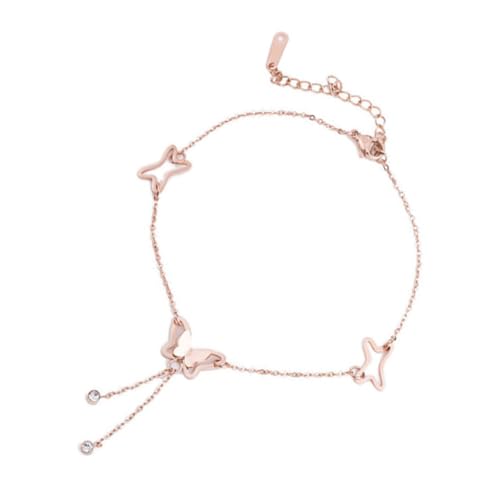 OUNONA Damen Fußkette Roségold mit Schmetterling Anhänger und Funkelnden Kristallen Verstellbare Titanstahl Kette Modischer Fußschmuck für Frauen und Mädchen von OUNONA