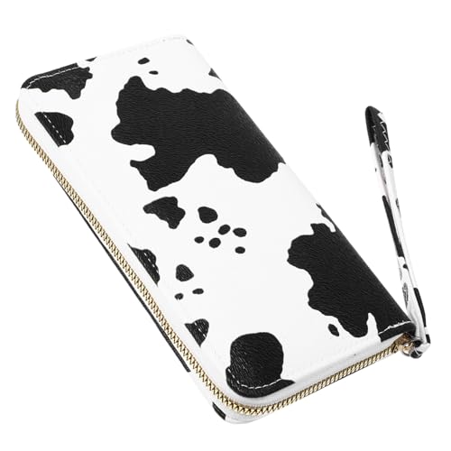 OUNONA Damen Geldbörse mit Kuh Print Kompakte PU Clutch Tragbare Reißverschluss Geldbörse mit Mehreren Fächern für Reisen und Alltag für Karten und Münzen von OUNONA