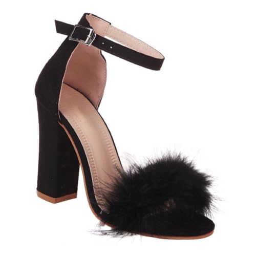 OUNONA Damen High Heels Sandaletten mit Chunky Blockabsatz Offener Zehenbereich Bequeme Sommer Schuhe für Party Büro Hochzeit Modische Stilvolle Damenschuhe Schwarz von OUNONA