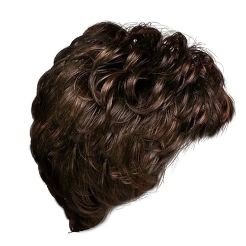 OUNONA Damen Kurzhaar Perücke mit Schrägem Voluminös und Farblich Abgesetzt Modische Synthetische Lockenperücke in Schwarz Braun Atmungsaktiv und Komfortabel für Party Alltag und Cosplay von OUNONA