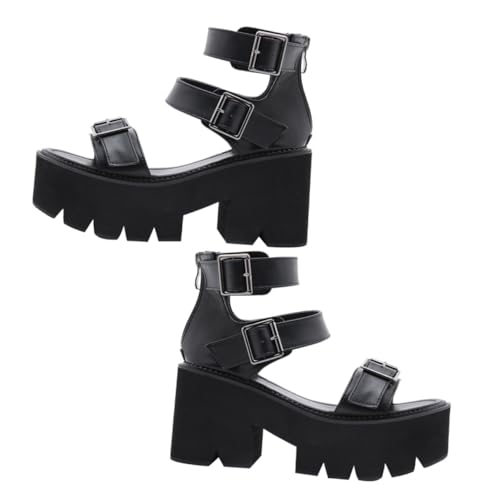 OUNONA Damen Plateau Sandalen mit Dickem Boden und Klobigem Absatz Rutschfeste High Heels Kreative Modische Sommerschuhe Bequem für Alltag und Party Schwarz von OUNONA