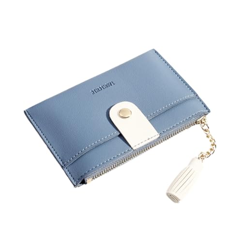 OUNONA Damen Portemonnaie Klein PU Kurz Zippered Holder Tragbar Münzfach Blaue Tassel Geldbörse von OUNONA