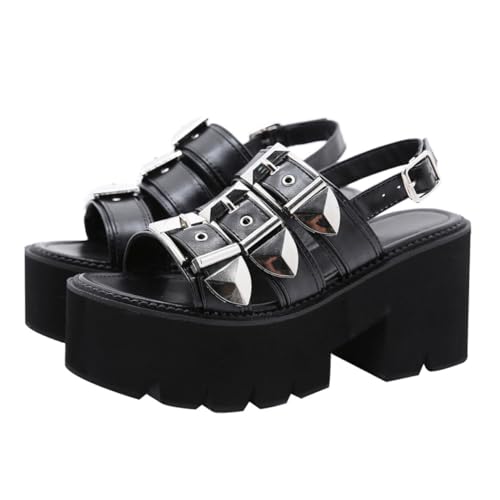 OUNONA Damen Sandalen mit Dicker Sohle Open Toe Modische Plateau sommer Schuhe Kreative Einfache Schwarze Fischmaul Sandaletten Eleganter Look für Frauen Bequem und Langlebig von OUNONA