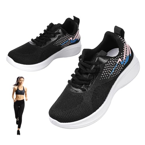 OUNONA Damen Sneaker Atmungsaktiv Leicht rutschfest Sportschuhe Mesh Hallenschuhe Fitness Laufschuhe Outdoor Vielseitig Schwarz von OUNONA