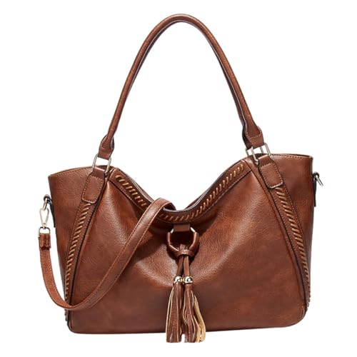 OUNONA Damen Umhängetasche aus Langlebigem Pu Material mit Modischem Tassel Große Kapazität Vielseitige Crossbody Tasche für Alltag Shopping Reisen Schule Leicht und Tragbar Braun von OUNONA