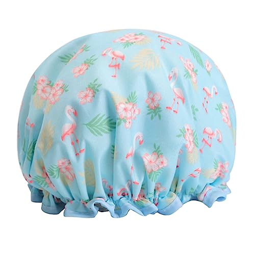 OUNONA Doppellagige Duschhaube für Damen Öl und Haarschutz Wiederverwendbar Trendiges Flamingo Design für Duschen Küche Spa und Make Up von OUNONA
