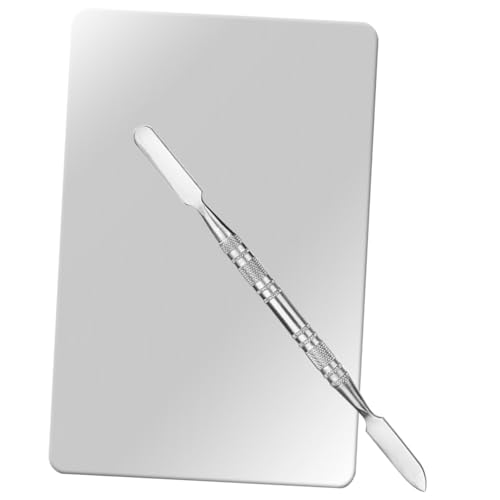 OUNONA Edelstahl Make Up Mischpalette mit Spatel Tragbare Kosmetik Palette für Foundation und Lidschatten Kompakt und Leicht für Nail Art Pigmentmischung und Mobiles Make Up von OUNONA