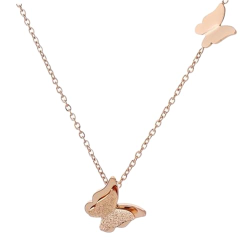 OUNONA Edelstahl Schmetterling Anhänger Halskette Damen Mehrlagige Mode Kette Vergoldet Feine Verarbeitung Clavicle Chain Für Alltag Party Geschenk von OUNONA