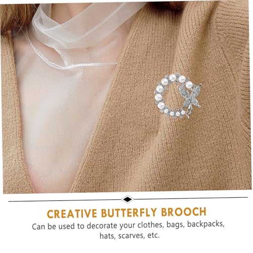 OUNONA Elegante Schmetterling Brosche Silber mit Perlen und Funkelnden Strasssteinen Langlebige Legierung Vielseitiges Accessoire für Kleidung Schal Tasche für Damen und Festliche von OUNONA
