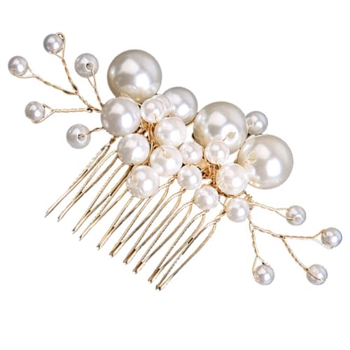 OUNONA Eleganter Haarkamm mit Goldfarbenen Perlen Handgefertigter Brautschmuck für Damen und Mädchen Vintage Stil Haarschmuck für Hochzeit Brautjungfern und Festliche Anlässe von OUNONA