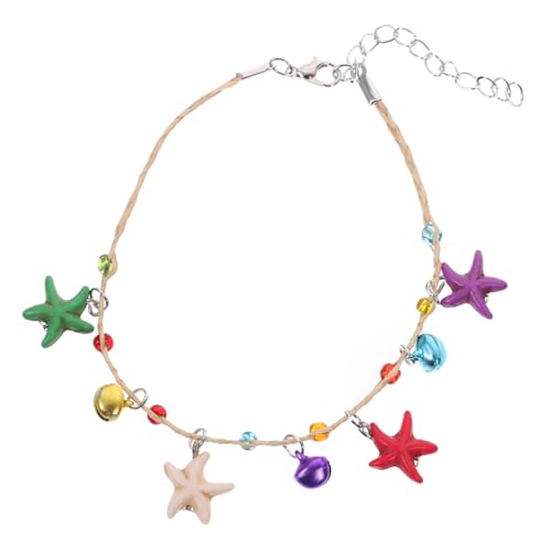OUNONA Elegantes Raffia Fußkettchen mit Muschel und Stern Bunte Strand Fußkette für Damen Handgewebt Sommerlicher Boho Stil Modisches Accessoire für Strand Party Alltag Zufällige Farbe von OUNONA