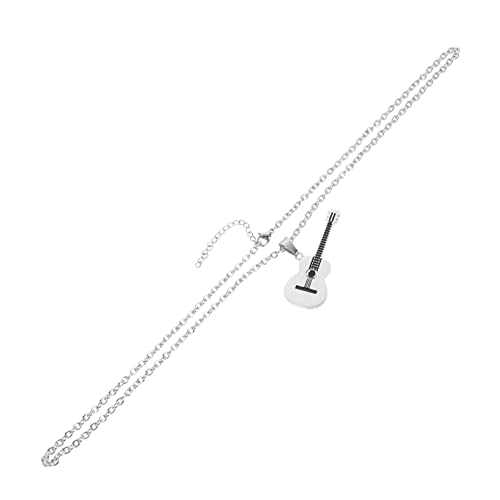 OUNONA Elektrische Gitarren Halskette Anhänger Kette Stahlfarbe Einzigartiger Musiker Schmuck für Herren und Damen Modisches Accessoire Auffälliger Gitarrenanhänger von OUNONA