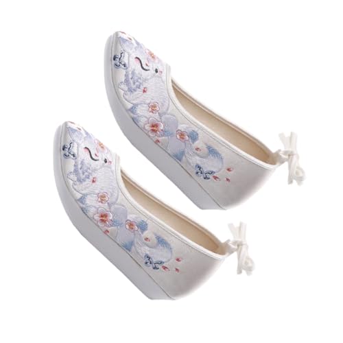 OUNONA Ethnische Hanfu Schuhe mit Dicker Sohle Bestickte Antike Seidenstoffschuhe Erhöhte Absatzschuhe im Traditionellen Stil Atmungsaktiv und Hautfreundlich Geeignet für Damen und von OUNONA